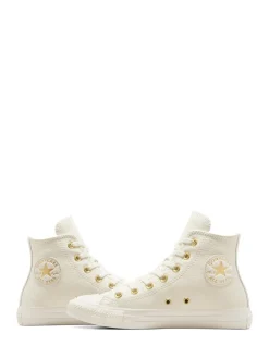 Converse White/Gold Chuck Taylor All-Star Mono Leather High Trainers Discount
