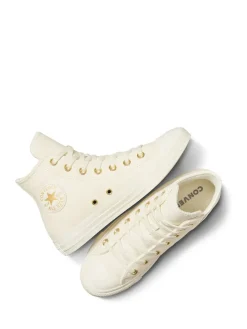 Converse White/Gold Chuck Taylor All-Star Mono Leather High Trainers Discount