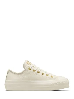 Converse White/Gold Chuck Taylor All Star Lift Mono Leather Low Trainers Hot