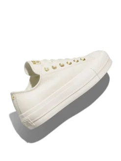 Converse White/Gold Chuck Taylor All Star Lift Mono Leather Low Trainers Hot