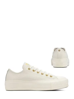 Converse White/Gold Chuck Taylor All Star Lift Mono Leather Low Trainers Hot
