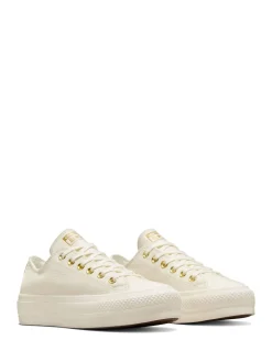 Converse White/Gold Chuck Taylor All Star Lift Mono Leather Low Trainers Hot