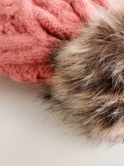 Next Coral Pink Cable Knitted Pom Hat