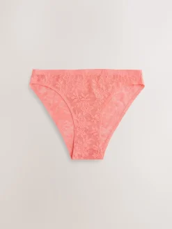 Next High Leg All-Over Lace No VPL Knickers 3 Pack Coral Pink Discount