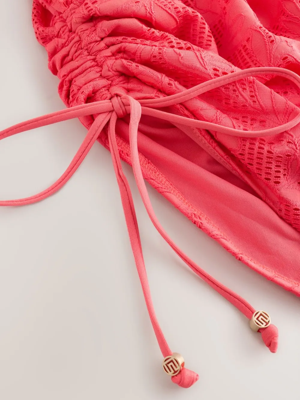 Next Coral Pink Lace Bandeau Ruched Leg Tummy Control Shaping Swimsuit Online