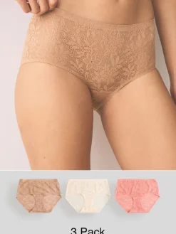 Next Midi All-Over Lace No VPL Knickers 3 Pack Coral Pink Online