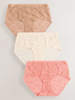 Next Midi All-Over Lace No VPL Knickers 3 Pack Coral Pink Online