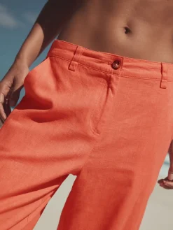 Next Smart Front Linen Blend Wide Leg Trousers Coral Pink Sale