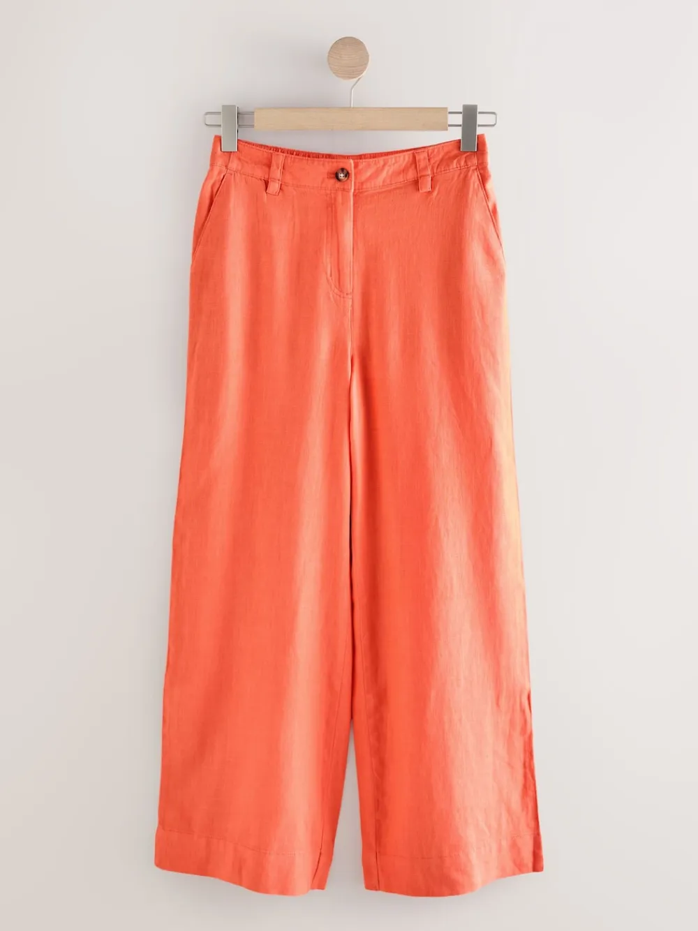 Next Smart Front Linen Blend Wide Leg Trousers Coral Pink Sale