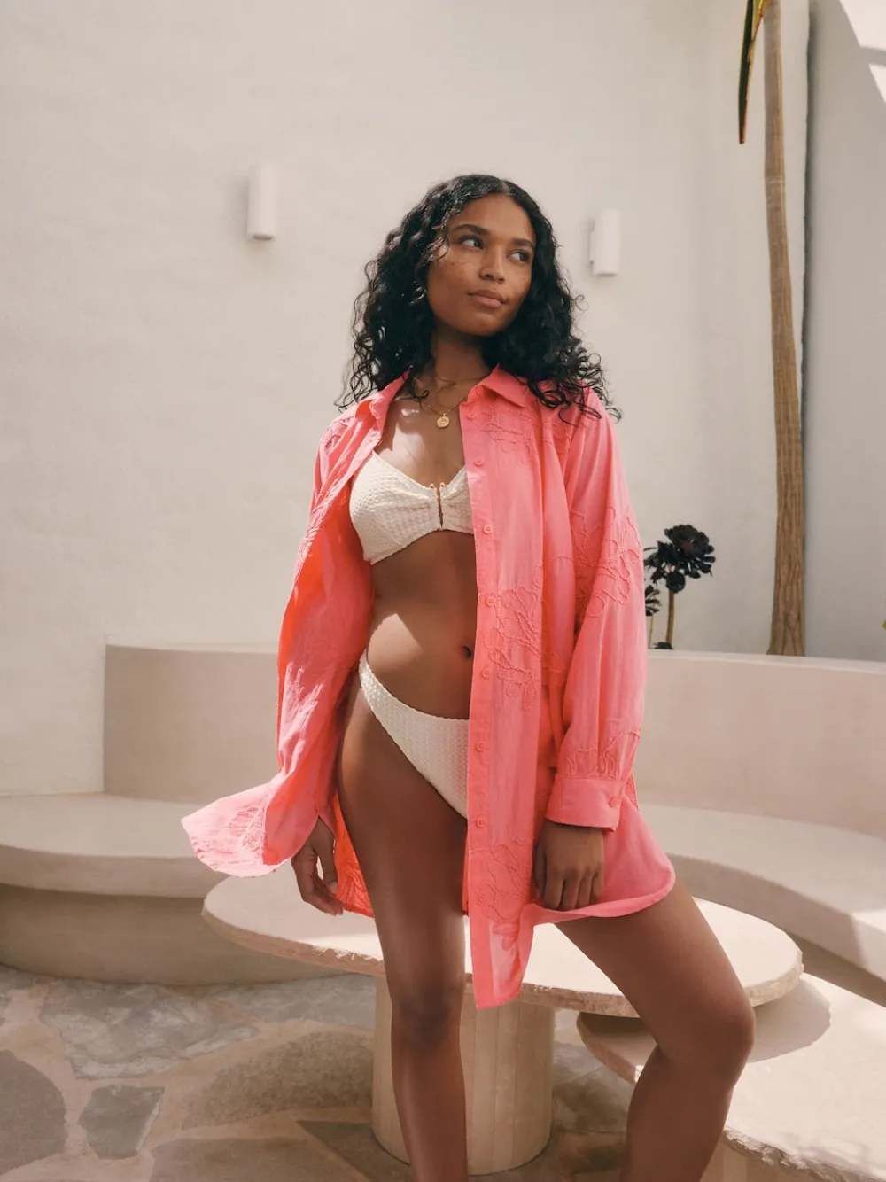 Next Textured Cornelli Cover-Up Shirt Coral Pink Outlet