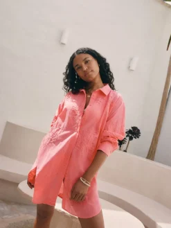 Next Textured Cornelli Cover-Up Shirt Coral Pink Outlet