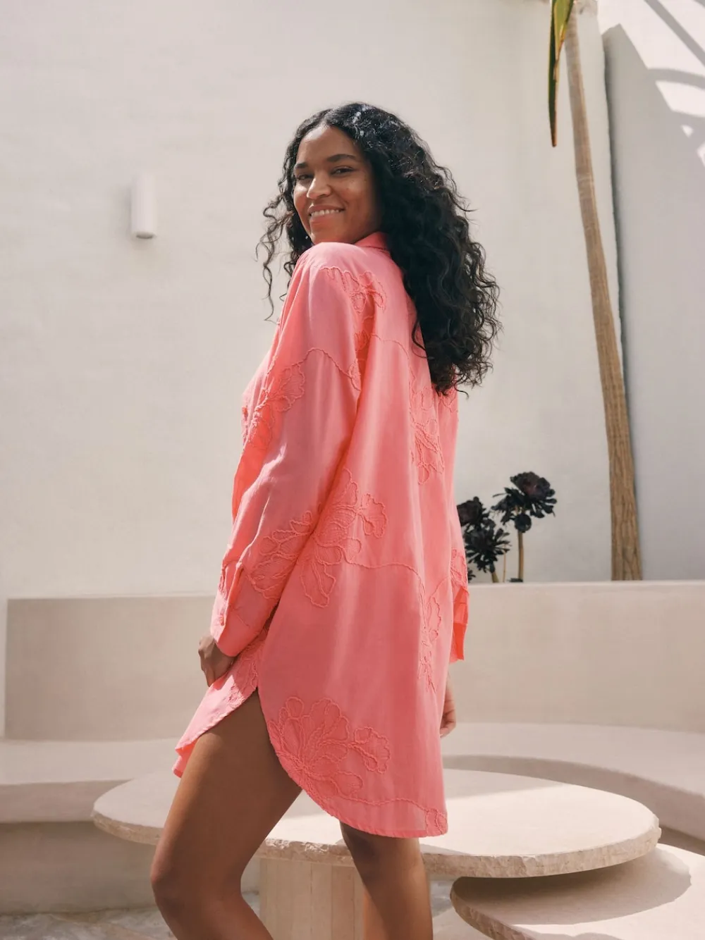 Next Textured Cornelli Cover-Up Shirt Coral Pink Outlet