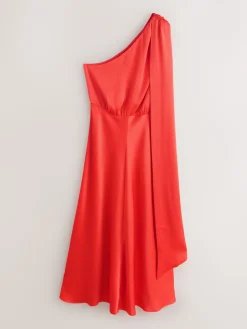 Next Textured Satin Scarf Neck Midi Dress Coral Pink