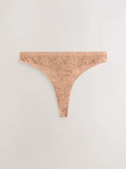 Next Thong All-Over Lace No VPL Knickers 3 Pack Coral Pink Clearance