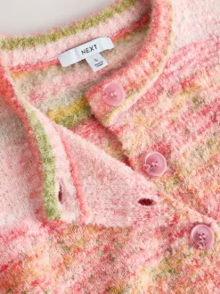 Next Spacedye Knitted Crew Neck Cardigan Coral Pink/Orange New
