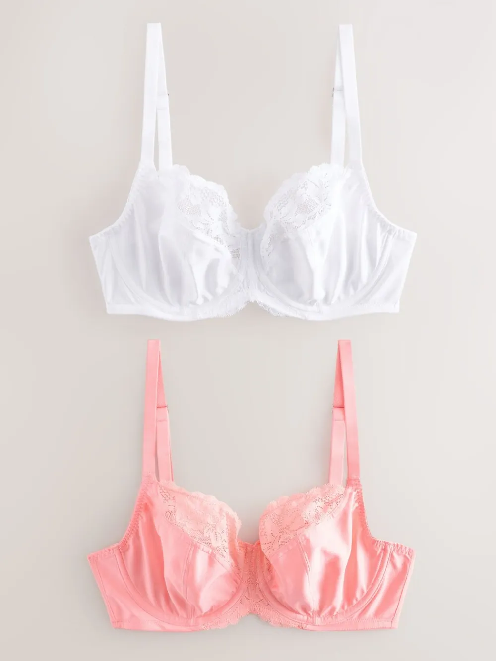 Next Coral/Ecru 2 Pack DD+ Non Pad Wired Full Cup Microfibre Lace Bra New