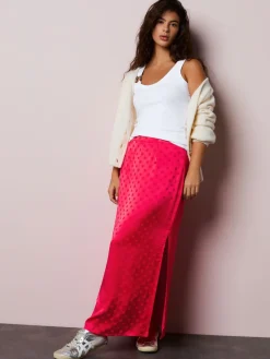 Next Jacquard Polka Dot Satin Skirt Coral/Pink