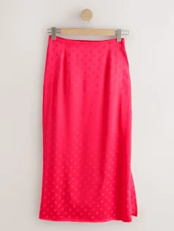Next Jacquard Polka Dot Satin Skirt Coral/Pink