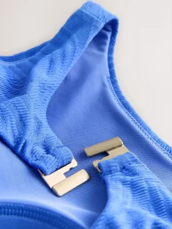 Next Cornflower Blue Textured High Neck Tummy Control Swimsuit Sale