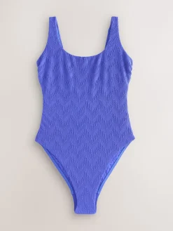 Next Cornflower Blue Textured Scoop Neck Tummy Control Swimsuit Sale