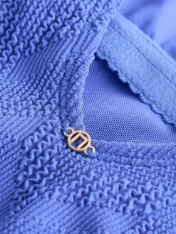 Next Cornflower Blue Textured Scoop Neck Tummy Control Swimsuit Sale