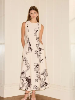 Next Sleeveless Column A-Line Maxi Dress Cream and Black Floral Print Best