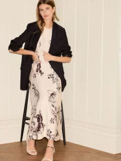 Next Sleeveless Column A-Line Maxi Dress Cream and Black Floral Print Best
