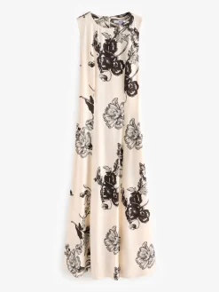 Next Sleeveless Column A-Line Maxi Dress Cream and Black Floral Print Best