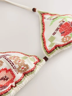 Next Cream Cherry Crosshatch Embroidered Triangle Bikini Top Online