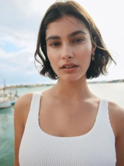 Next Cream Crinkle Bow Back Tummy Control Scoop Swimsuit Outlet