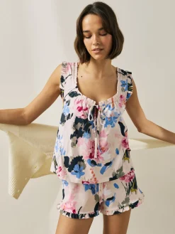 Next Cream Floral 100% Cotton Vest Short Set Pyjamas Online