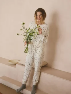 Next Cream Floral Cosy Waffle Long Sleeve Pyjamas Outlet