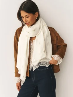 Next Cream Foil Print Lightweight Scarf New