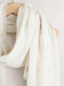 Next Cream Foil Print Lightweight Scarf New