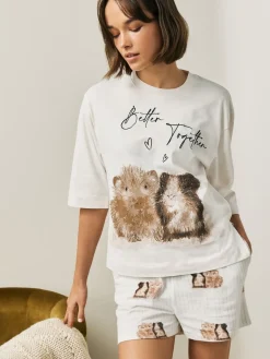 Next Cream Guinea Pig Short Pyjamas Set New