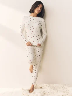 Next Thermal Base Layer Long Sleeved Top and Legging Set Cream Heart