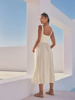 Next Jersey Waisted Summer Dress Cream New