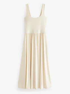 Next Jersey Waisted Summer Dress Cream New