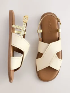 Next Standard/Wide Fit Stitched Slingback Sandals Cream Leather Online