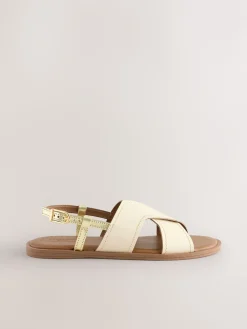 Next Standard/Wide Fit Stitched Slingback Sandals Cream Leather Online