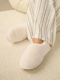Next Quilted Short Boot Slippers Cream Clearance