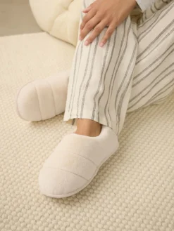 Next Quilted Short Boot Slippers Cream Clearance