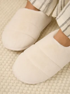 Next Quilted Short Boot Slippers Cream Clearance