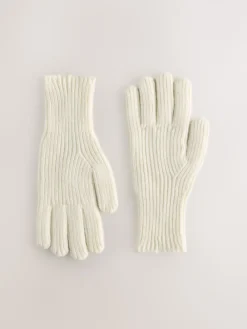 Next Rib Knit Gloves Cream Outlet