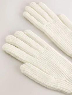 Next Rib Knit Gloves Cream Outlet