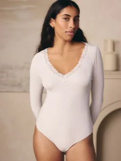 Next Thermal Base Layer Lace Trim Bodysuit Cream Best