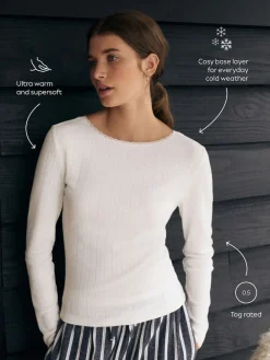 Next Thermal Maximum Warmth Cosy Pointelle Long Sleeved Top Cream Sale