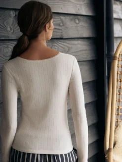 Next Thermal Maximum Warmth Cosy Pointelle Long Sleeved Top Cream Sale