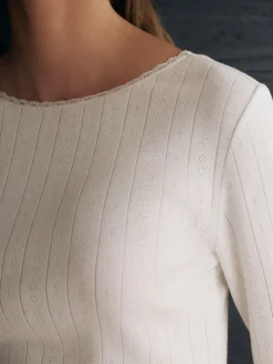 Next Thermal Maximum Warmth Cosy Pointelle Long Sleeved Top Cream Sale