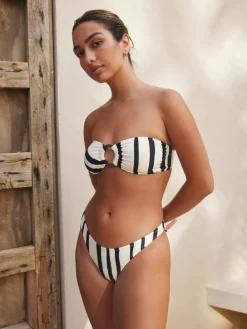 Next Cream/Black Stripe Hardware Bandeau Bikini Top Sale